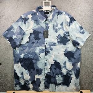 $89 NEW‎ Perry Ellis Shirt Men 4XLT Stretch Button Up Short Sleeve Abstract Gray